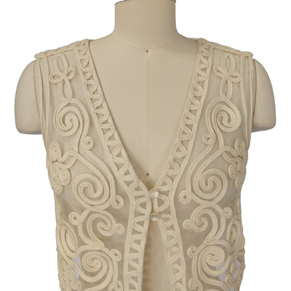 Vintage 90s Lace Vest Top Size S NWT Ice Deadstock Whimsygoth Ivory Romantic - Picture 2 of 6